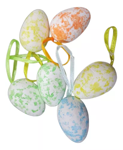 Kit 6 Ovos Isopor Colorido Páscoa Enfeite Decoração