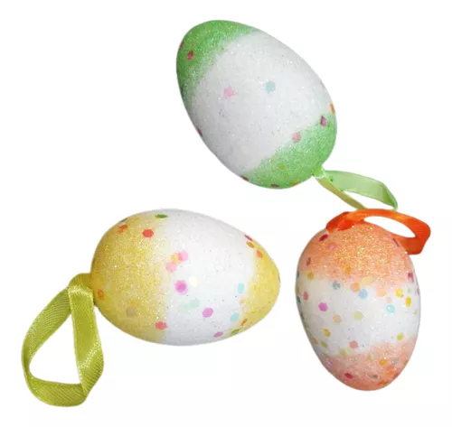 Kit 3 Ovos Páscoa Colorido Glitter Enfeite Decoração