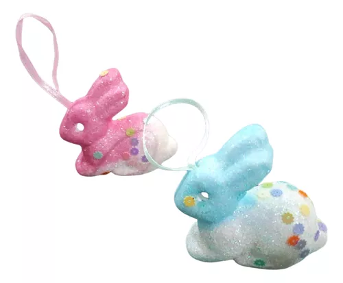 Kit 2 Coelhos Isopor Colorido Páscoa Enfeite Decoração