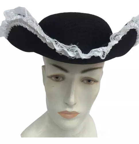 Chapéu Pirata Feminino Preto Renda Branco Fantasias