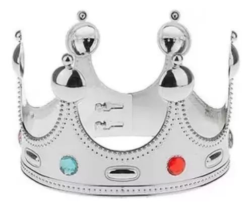 Coroa Rei Rainha Prateada Com Pedras Sintéticas Coloridas