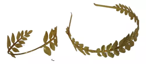 Kit Tiara Bracelete Dourada Folhas Fantasia Deusa Grega