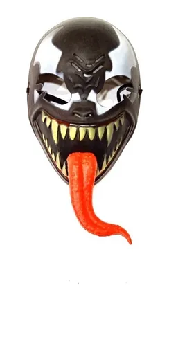 Máscara Preta Monstro Língua Vermelha Festa Fantasia