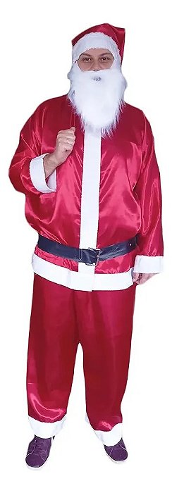 Fantasia Papai Noel GG Luxo Acetinada Completa Festa Natal