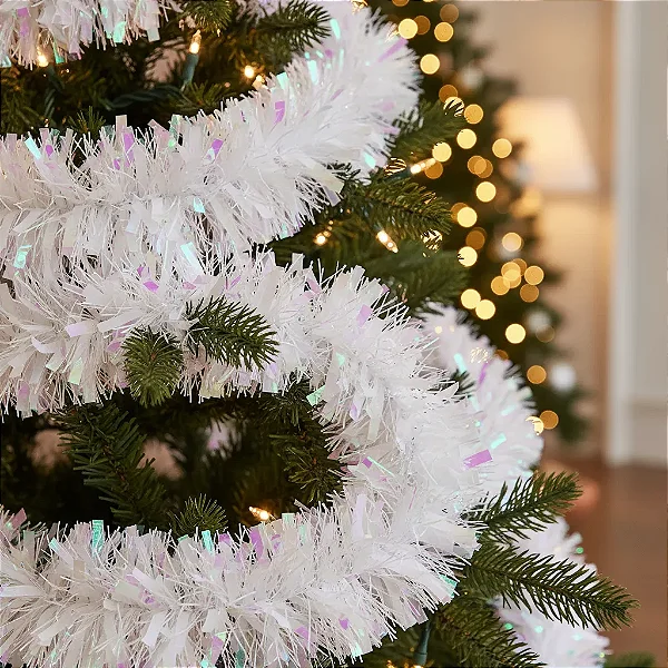 Festão Branco Natal Luxo Holográfico Enfeite Decoração