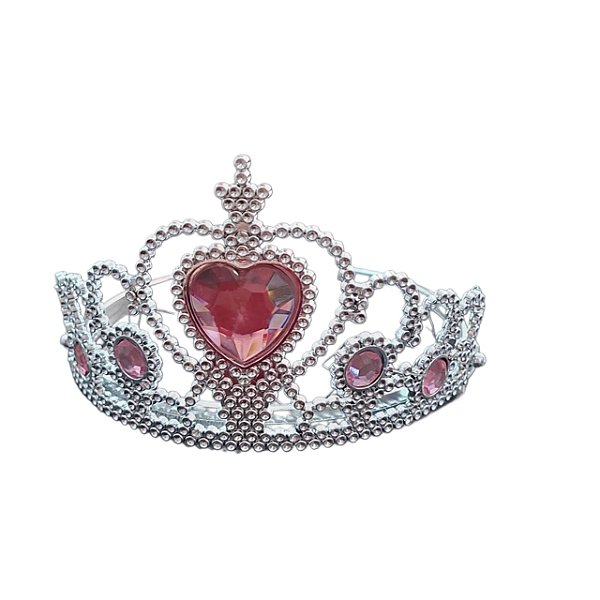 Tiara Coroa Princesa Prateada Strass Rosa Festa Fantasia