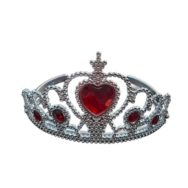 Tiara Coroa Princesa Prateada Strass Vermelho Festa Fantasia