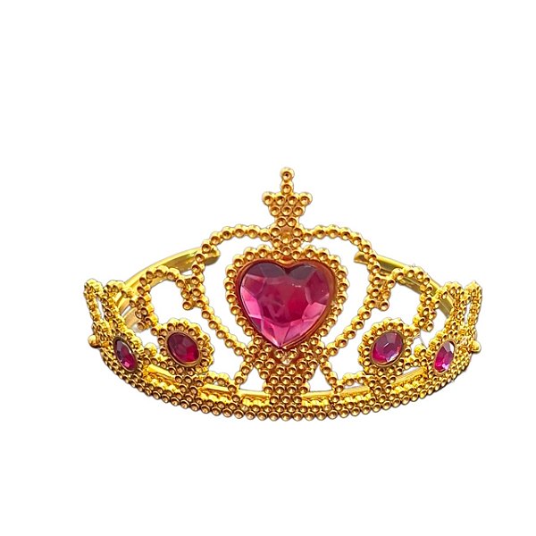 Tiara Coroa Princesa Dourado Strass Pink Festa Fantasia