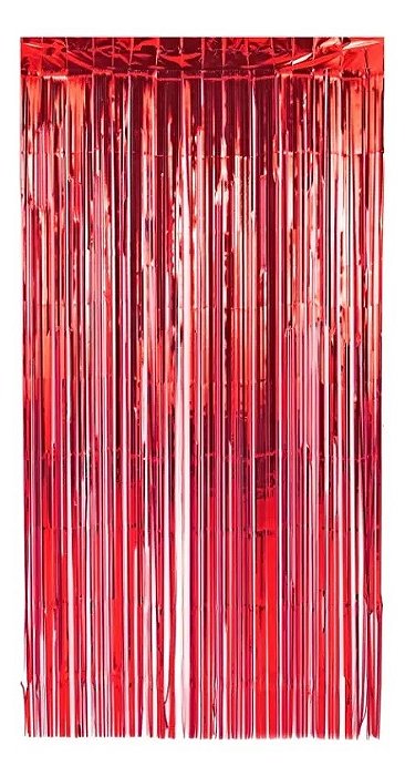 Cortina Metalizada Decoração Fitas Vermelho 1x2m Festa