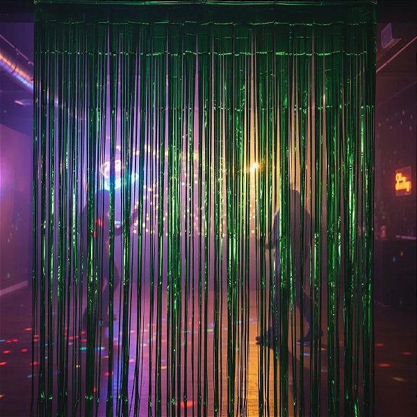 Cortina Metalizada Decoração Fitas Verde 1x2m Festa