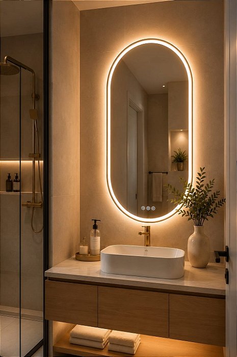 Espelho oval 3 cores de led 0,60x1,20