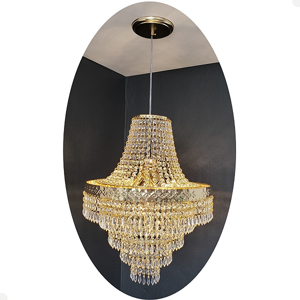 lustre cristal pendente anel dourado sala quarto promoção
