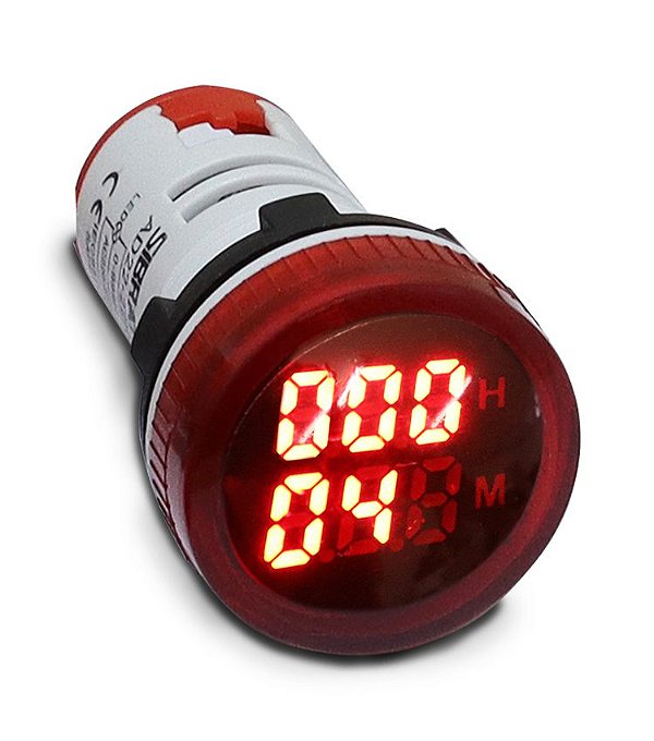 Horímetro Digital 22MM AD22-22HMR Vermelho de 0-999H - Alimentação 220VCA SIBRATEC