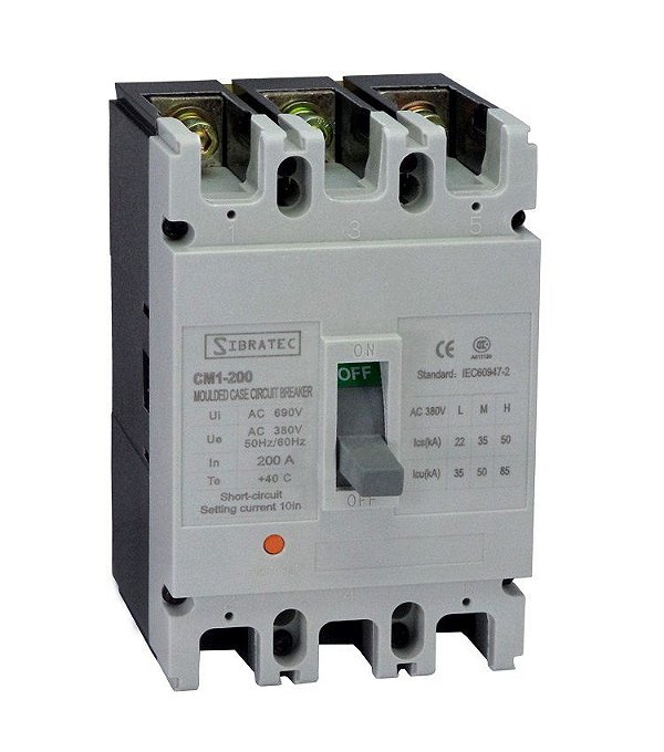 Disjuntor Caixa Moldada CM1-225L 200A Tripolar (50kA em 220v / 35kA em 380v) SIBRATEC