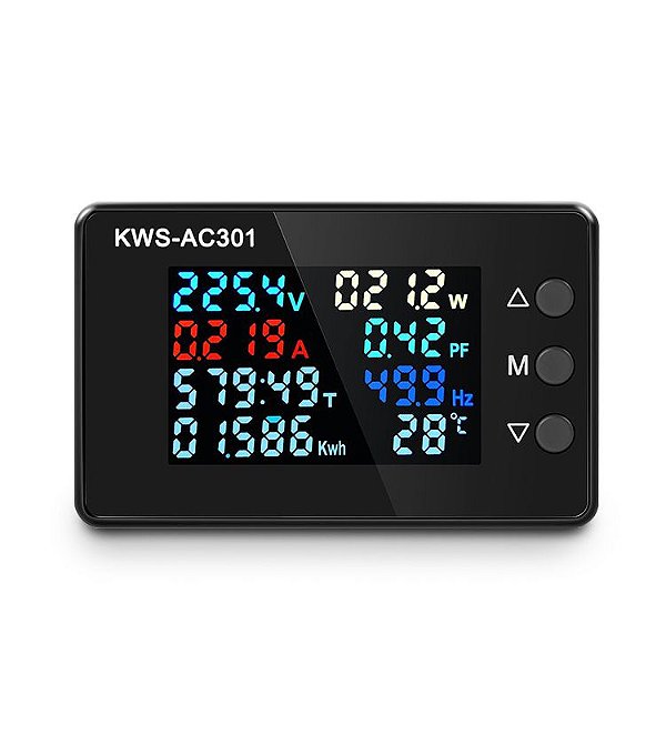Multimedidor LCD Monofásico KWS-AC301 Alimentação 50~300Vca, Energia (Kw/h), Corrente 0~100A, Temp -20~150°C (Acompanha Sensor e TC) e mais 4 Grandezas SIBRATEC