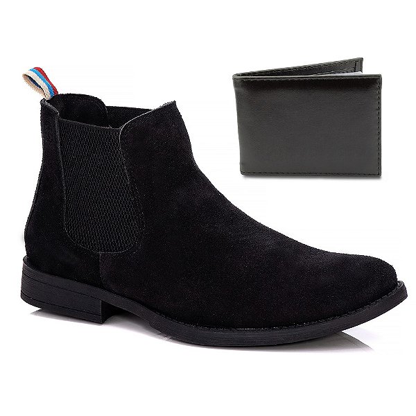 Bota Chelsea Boots Lançamento Polo North Preto + Carteira Brinde