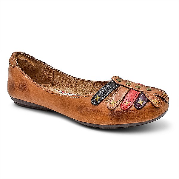 Sapatilha Feminina De Couro Bruna Paula BP-3001 Whisky/Cores