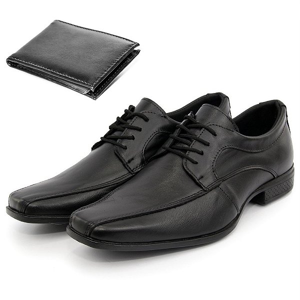 Sapato Social Masculino de Couro 911 Preto + Carteira Brinde