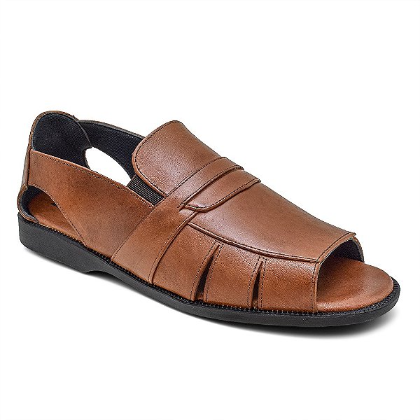 Sandália Masculina De Couro Conforto 888 Conhaque