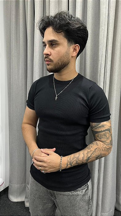 Camiseta Canelada Slim Preto