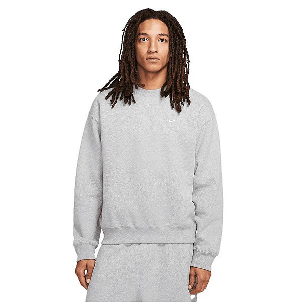 Moletom Nike Lab Solo Swoosh Fleece Careca Cinza