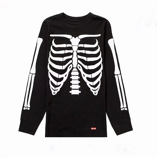 Camiseta Long Sleeve Supreme X Hanes Termal Crew Preta