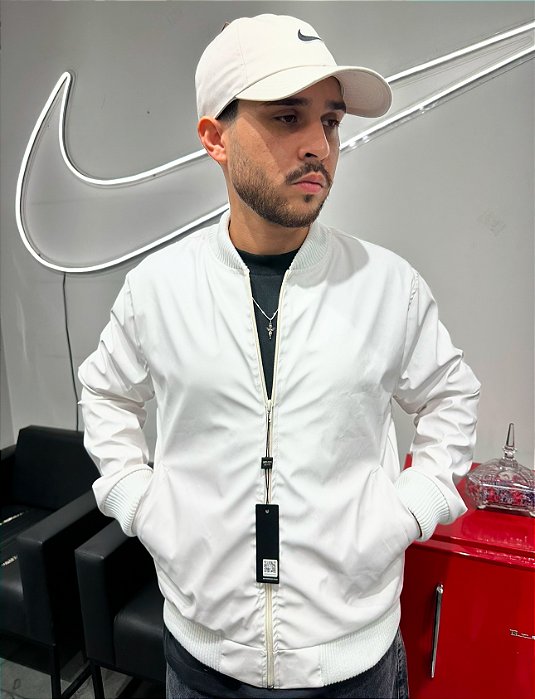 Jaqueta Bomber Basic Couro Off White