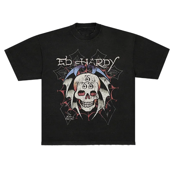 Camiseta Ed Hardy x Matuê Bat Skull Preta
