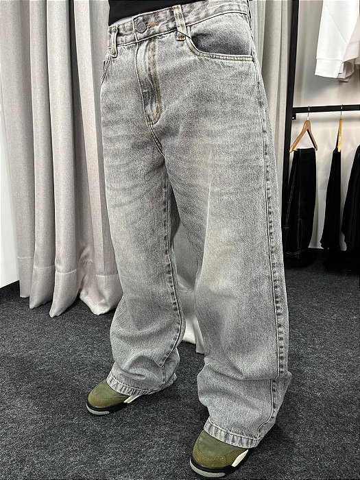 Calça Jeans Baggy Cinza Estonada Ocre