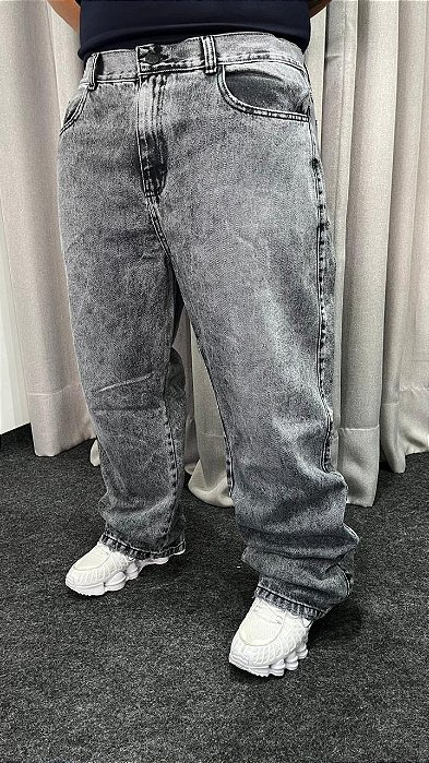 Calça Jeans Baggy Cinza Estonada Destroit