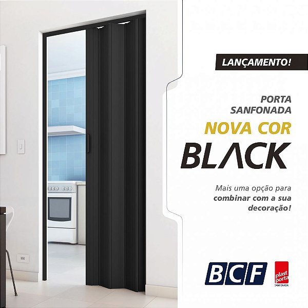 Porta Sanfonada Lisa Preta Black com Trinco - BCF Plasticos - Esquadriplast