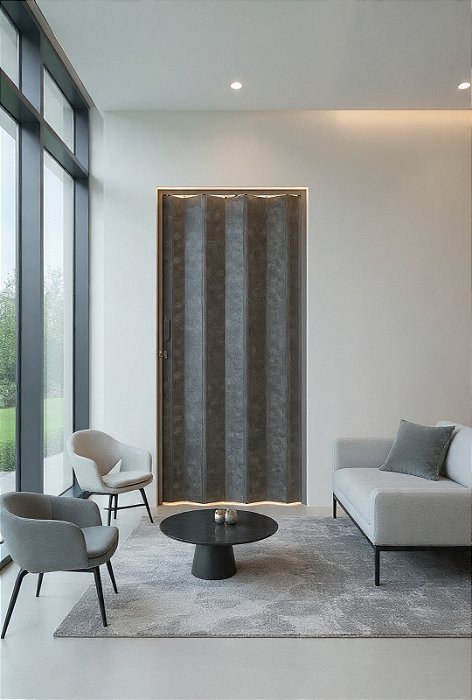 Porta Sanfonada Lisa Cimento Queimado