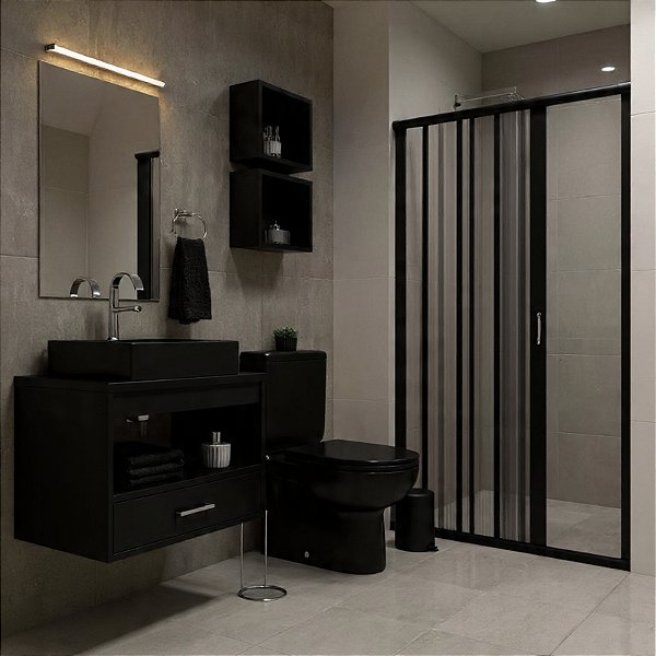 Box sanfonado para Banheiro largura de 146 cm até 160 cm x 1,85 altura Cor Preto - Largura 1,60 x 1,85 Altura