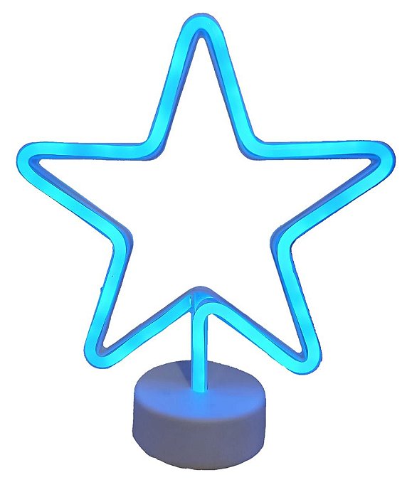 Luminária / Abajur De Led Vazada De Estrela Azul Neon - Silhueta
