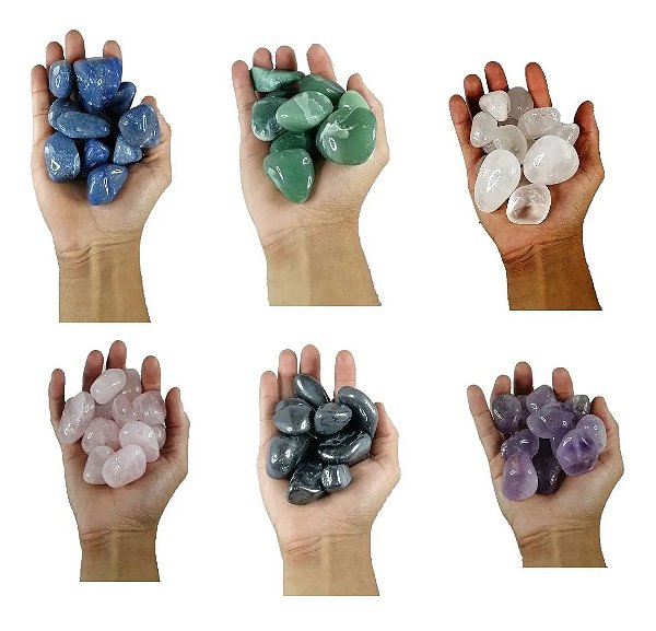 600grs De Pedra Rolada Natural Chakras - Ametista/Quartzo Rosa/Quartzo Verde/Cristal/Quartzo Azul/Hematita