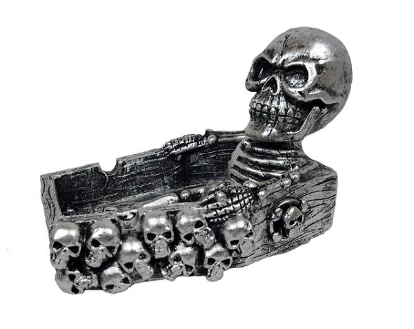 Cinzeiro De Caveira Esqueleto Sentado 3d Crânio Skull Prata