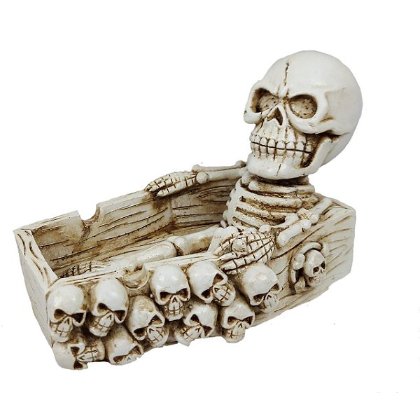 Cinzeiro De Caveira Esqueleto Sentado 3d Crânio Skull Creme