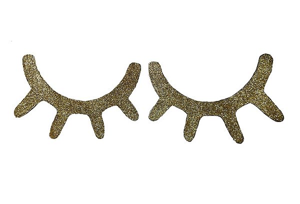 Enfeite Cílios De Madeira / Mdf Olhos 15cm Preto Com Gliter Dourado
