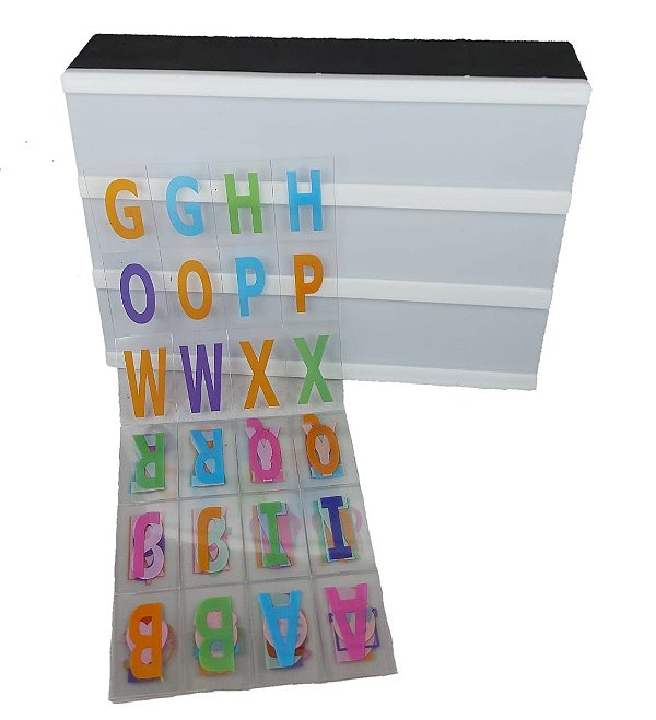 Luminária Quadro Light Box De Led A5 Preta C/ 96 Letras Números Coloridos