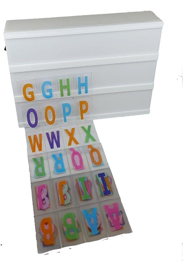 Luminária Quadro Light Box De Led A5 Branca C/ 96 Letras Números Coloridos