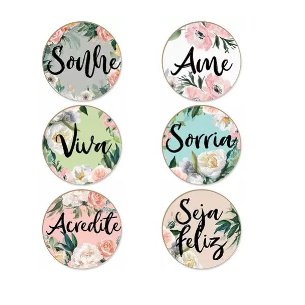 Porta Copos Flores Sonhe Ame Viva Sorria Feliz Em Mdf C/ 6