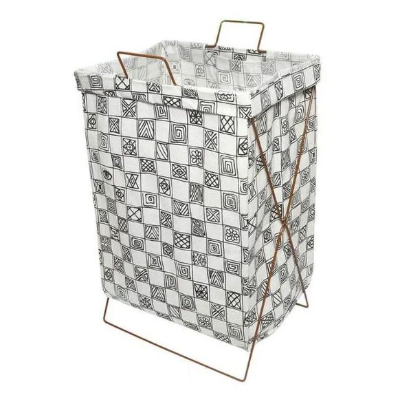 Cesto Roupas Organizador Dobrável + Suporte Quadrados Decorados 54x36cm