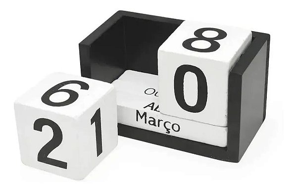 Calendário Permanente De Madeira P/ Mesa Home Office Preto E Branco