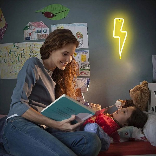 Luminária / Abajur De Led Vazada De Raio Amarelo Neon - Silhueta