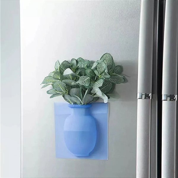 Vaso Adesivo Em Silicone De Parede Vidros P/ Flores E Planta Azul