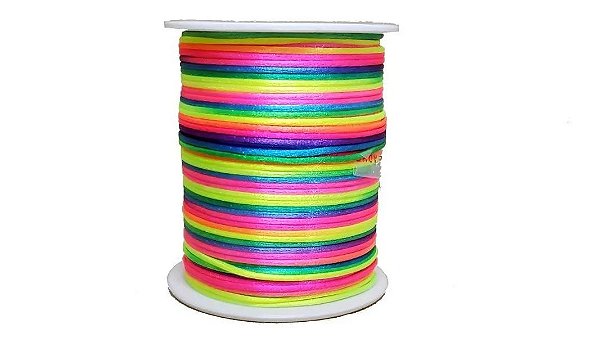Cordão De Cetim Rabo Rato Rolo Fio 100 Metros X 1mm Colorido Neon
