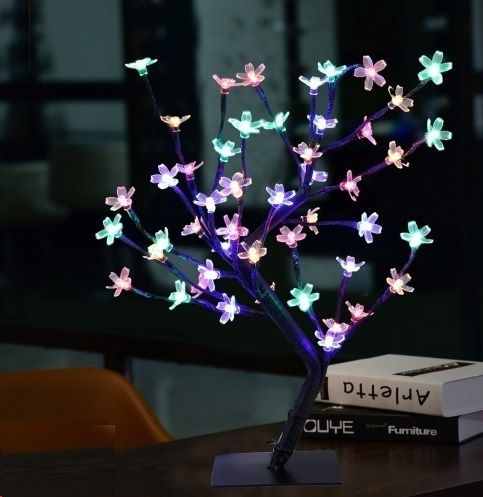 Luminária Árvore Flor Cerejeira 48 Leds Abajur Colorida