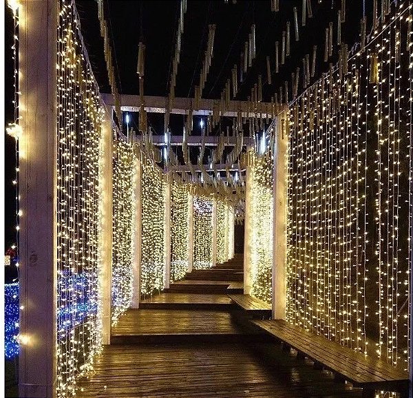 Cortina 500 Leds 4,0x2,20m Grande Branco Quente Decor Festa 110V