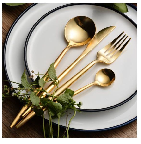 Conjunto De 24 Talheres Em Aço Inox 410 Luxo Dourado