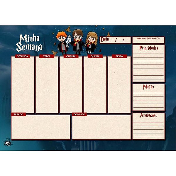 Bloco Planner Planejamento Semanal A4 Harry Potter